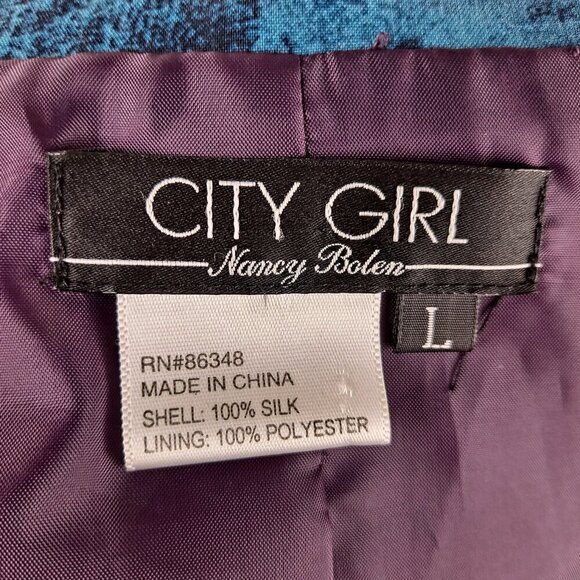 City Girl Nancy Bolen Sz Large Silk Jacket Beaded Sequins Turq Purple Green Vtg - Picture 14 of 16